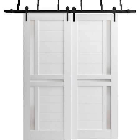 Sartodoors Sliding Closet Barn Bypass Doors 72 x 80in, White Silk W/ Frosted Glass, Sturdy 6.6ft Rails VEREGIO7288BBB-WS-72